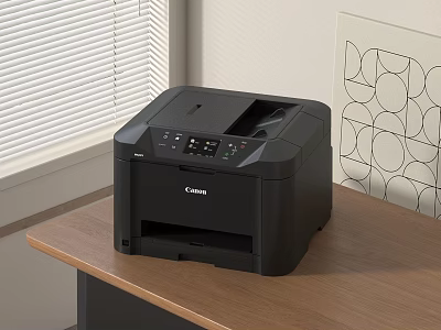 Black Canon Office Printer On Wooden Office Desk Essential Modern Workspace Appliance 3d model