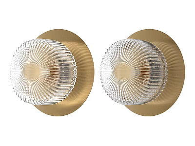 Double Gold Ceiling Lights with Transparent Striped Glass Shades Modern Home Lighting 3d model