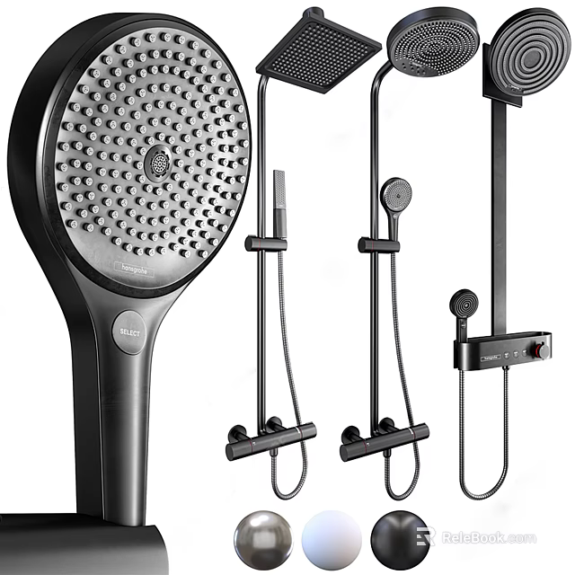 Contemporary Black Shower System Featuring Handheld And Rainfall Spray Heads With Durable Design 3d model 