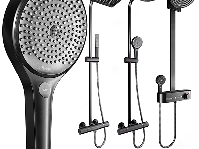 Contemporary Black Shower System Featuring Handheld And Rainfall Spray Heads With Durable Design 3d model