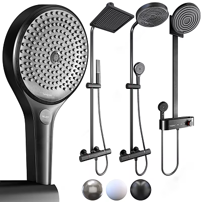 Contemporary Black Shower System Featuring Handheld And Rainfall Spray Heads With Durable Design 3d model