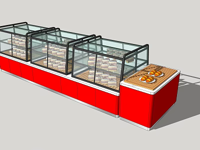 Red Retail Display Cases With Glass Doors For Pastry Items And Serving Counter 3d model