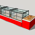 Red Retail Display Cases With Glass Doors For Pastry Items And Serving Counter
