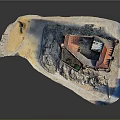 Detailed Castle Model Scene With Red Roof Stone Walls Sand And Rocky Terrain