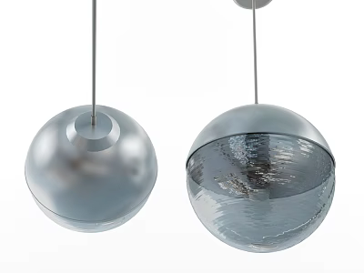 Modern Silver Spherical Pendant Lights With Transparent Glass Shade And Metallic Base 3d model