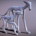 White Long Limbed Mythical Canine Creatures 3D Model on Gradient Purple Background