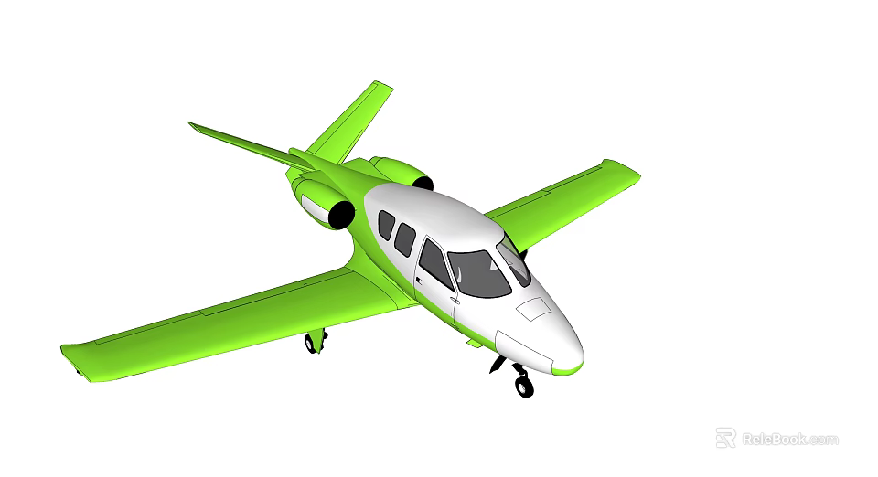 Small Green And White Airplane Model With Propellers And Landing Gear 3d model 