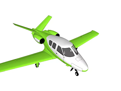 Small Green And White Airplane Model With Propellers And Landing Gear 3d model