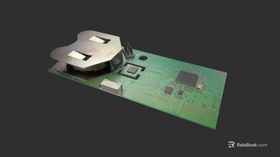 Detailed Electronic Circuit Board With Green PCB Microchips And Electronic Components 3d model 