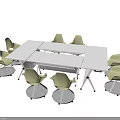Modern White Foldable Desk Setup With Multiple Green Chairs Around It 3d model