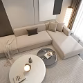 Beige L shaped Sectional Sofa In Modern Living Room With Coffee Table And Pillows