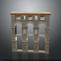 Wood And Stone Architectural Model With Arched Windows And Layered Design