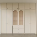 Modern Wardrobe Interior Design With Arched Rattan Mesh Doors And Storage Drawers
