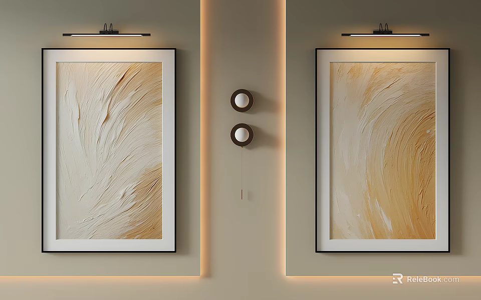 Abstract Paintings With Black Frames Beige Light Brown Flowing Textures Modern Interior Wall Decor 3d model 