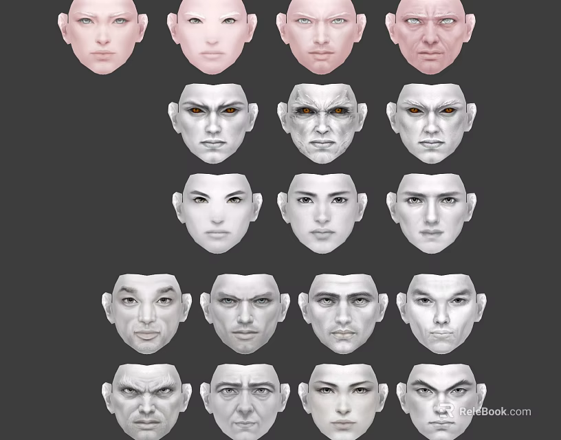 Male Faces Collection With Various Expressions And Artistic Portrait Designs 3d model 