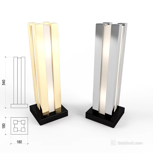 Modern Floor Lamps With Gold And Silver Vertical Stripe Design And Black Base 3d model 