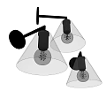 Three Modern Wall Lamps with Transparent Cone Shades and Black Arms for Home Decorative Lighting
