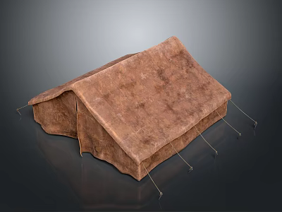 Brown Canvas Tent Structure With Support Ropes And Classic Design 3d model