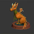 Orange Dragon Figure With Green Scarf And Glasses Sitting On Red Base