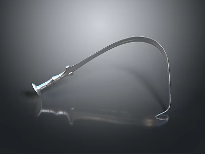 Curved Silver Metal Weapon With Handle Streamlined Design And Dark Background Reflection 3d model