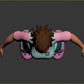 3D Game Movie Character Wearing Blue Top Pink Sleeves Brown Hair Glasses And Pink Slippers