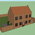 Traditional Ancient Building Featuring Red Brick Structure Green Door And Sloped Roof