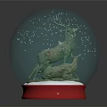 Ornament Decoration Set With Crystal Ball Deer Figurines Red Base And Snowflake Design