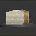 Yellow And White Multi Story Building With Green Roof Balconies And Steps