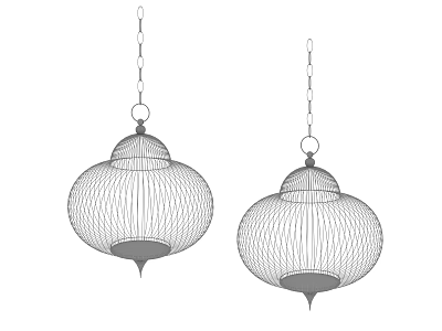 Two Modern Wireframe Lanterns With Hanging Chain For Decorative Design 3d model