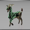 Mythical Fantasy Beast Standing Pose With Green Body Antlers Red Tail And Scaled Design