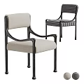 Modern Accent Chair with Beige Fabric Seat Black Metal Frame and Striped Upholstery Design