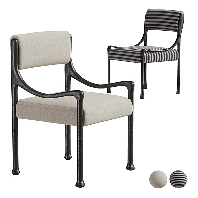 Modern Accent Chair with Beige Fabric Seat Black Metal Frame and Striped Upholstery Design 3d model