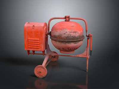Red Vintage Concrete Mixer Machine With Wheels And Motor Unit Design 3d model