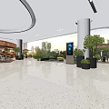 Spacious Bright Modern Shopping Mall Lobby With Potted Green Plants And Smart Digital Guidance Kiosk