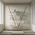 Modern V Shaped Brass Frame Glass Shelf Bookcase With Books And Decorative Items