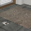 Square Carpet With Black And White Wave Pattern On Indoor Floor With Open Book 3d model