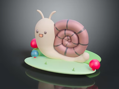 Cute Cartoon Reptile Snail Featuring Pink Spiral Shell On Green Base With Colorful Balls 3d model