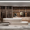 Modern Walk in Closet Interior with Open Hanging Area Drawers and Marble Countertop