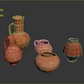 Red Handcrafted Ceramic Tea Set With Various Shapes And Rustic Design Collection 3d model