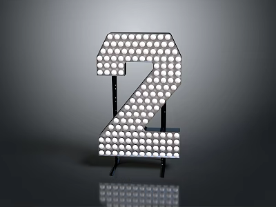 Creative Number 2 Shaped LED Light With Small White Bulbs For Household Decor 3d model