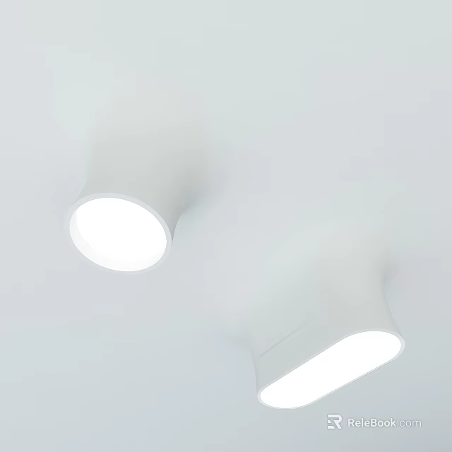 White Downlights and Spotlights Installed on Ceiling with Bright Light 3d model