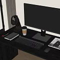 DELL Computer Monitor With Keyboard Mouse Headphones On Modern Desk Setup