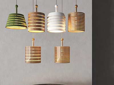 Modern Minimalist Pendant Lights With Green Wooden Striped White And Natural Wood Designs Hanging 3d model
