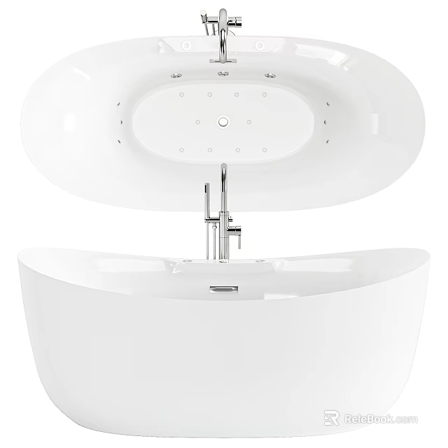 Elegant White Freestanding Modern Bathtub With Sleek Design And Chrome Faucet 3d model 