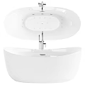 Elegant White Freestanding Modern Bathtub With Sleek Design And Chrome Faucet