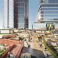 Modern Industrial Factory Building Complex With Open Space Greenery People Activity And Walkway