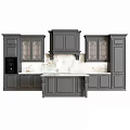 Modern Kitchen Gray Cabinets With Glass Doors Marble Countertop Drawers And Built In Coffee Maker