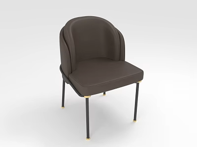 Modern Brown Leather Dining Chair With Curved Backrest Padded Seat And Black Legs Gold Accents 3d model