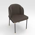 Modern Brown Leather Dining Chair With Curved Backrest Padded Seat And Black Legs Gold Accents