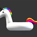 White Unicorn Shaped Inflatable Swimming Ring With Rainbow Mane Tail And Gold Horn